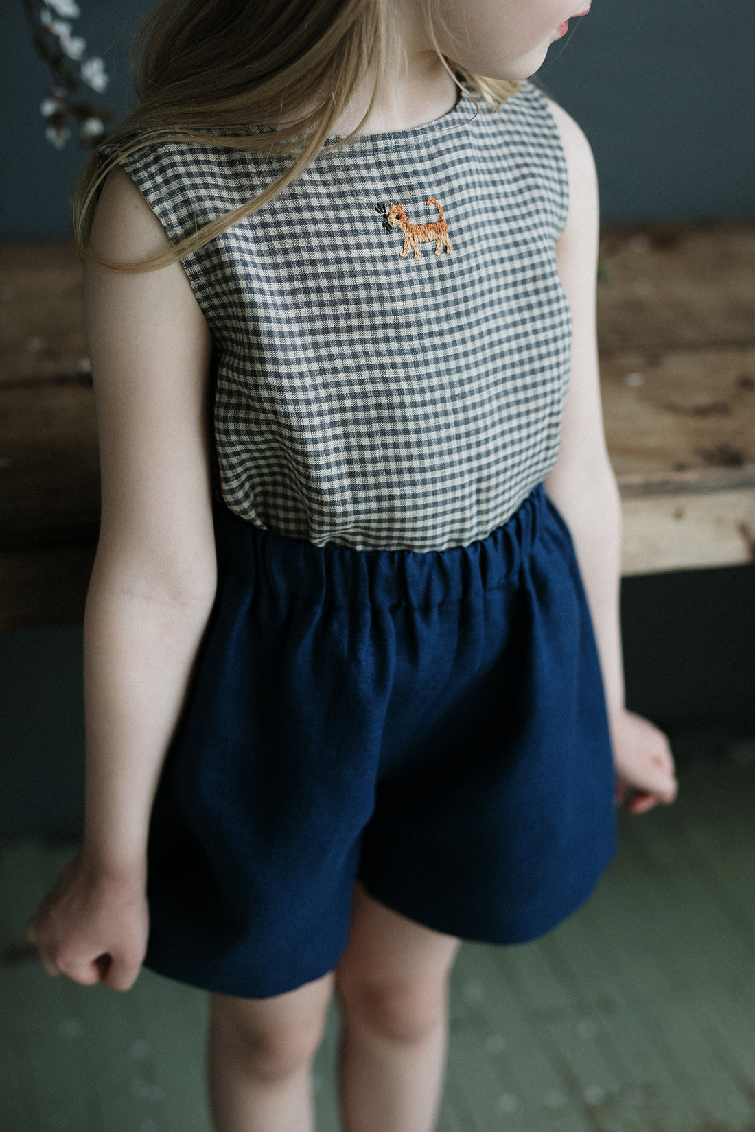 Grey Gingham Sleeveless Shirt