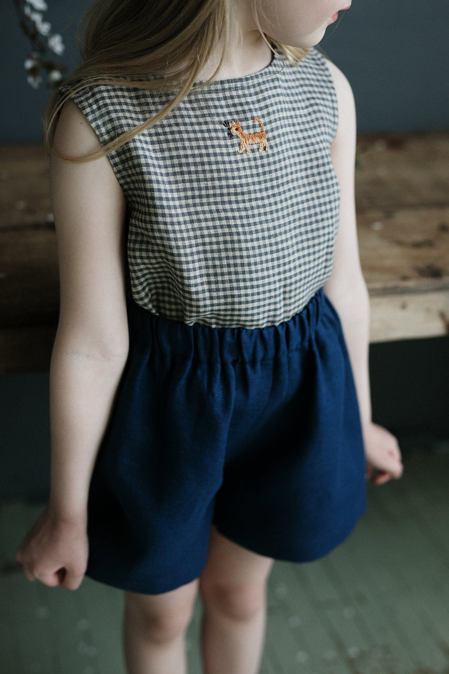 Grey Gingham Sleeveless Shirt