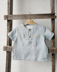 Sky Blue Short Sleeve Button Linen Shirt