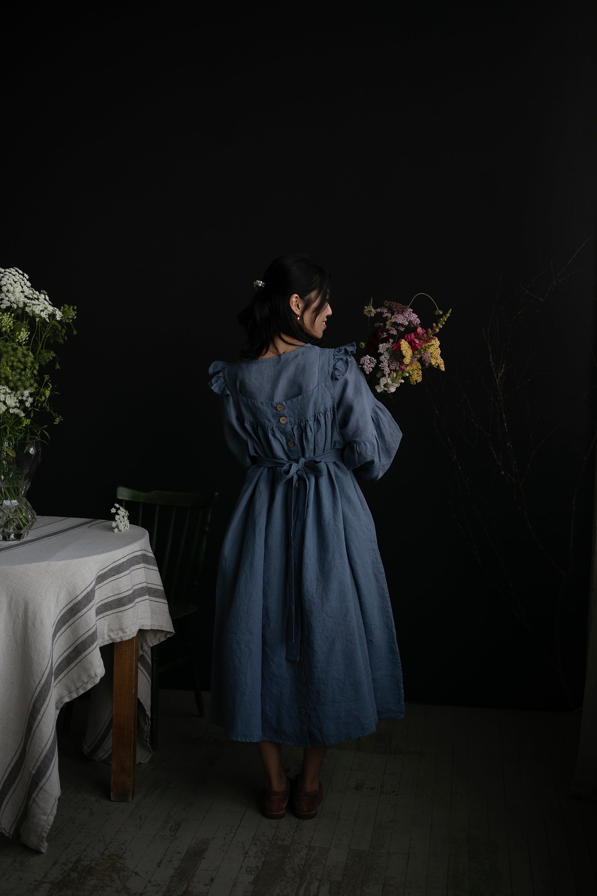 Dusty Blue Prairie Linen Dress