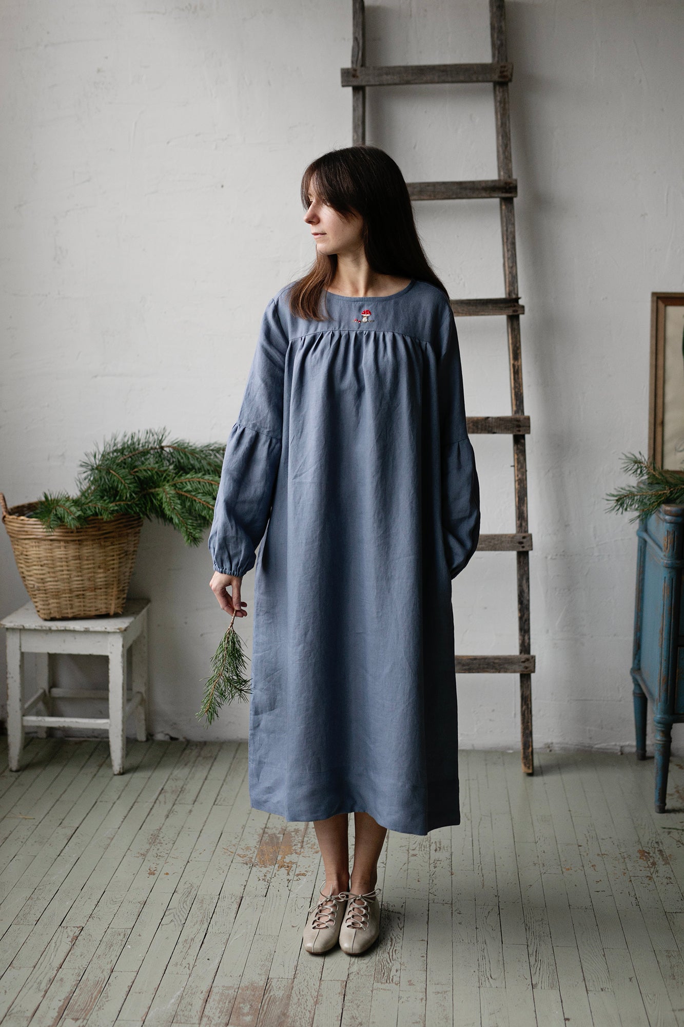 victorian linen dress Beverly 31| victorian linen dress Eggplant / M