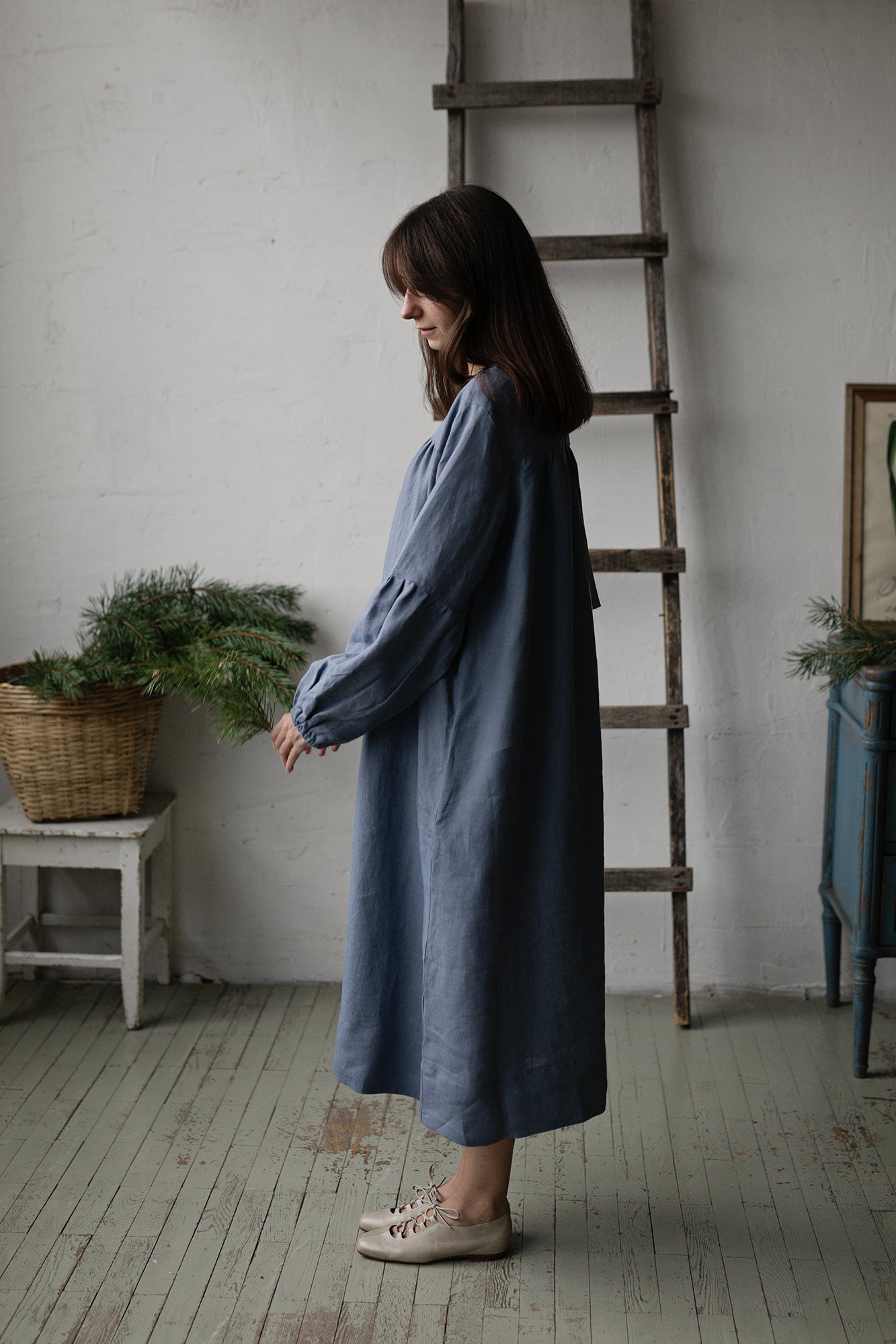dusty blue linen dress Valencia 100% Linen Maxi Dress in Dusty Blue Worth Collective