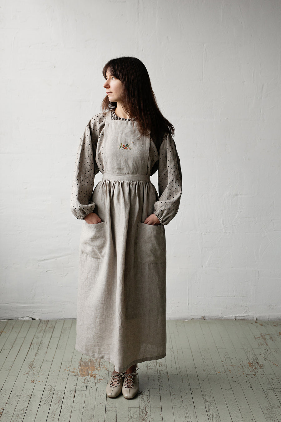 Natural Long Cross Back Pinafore