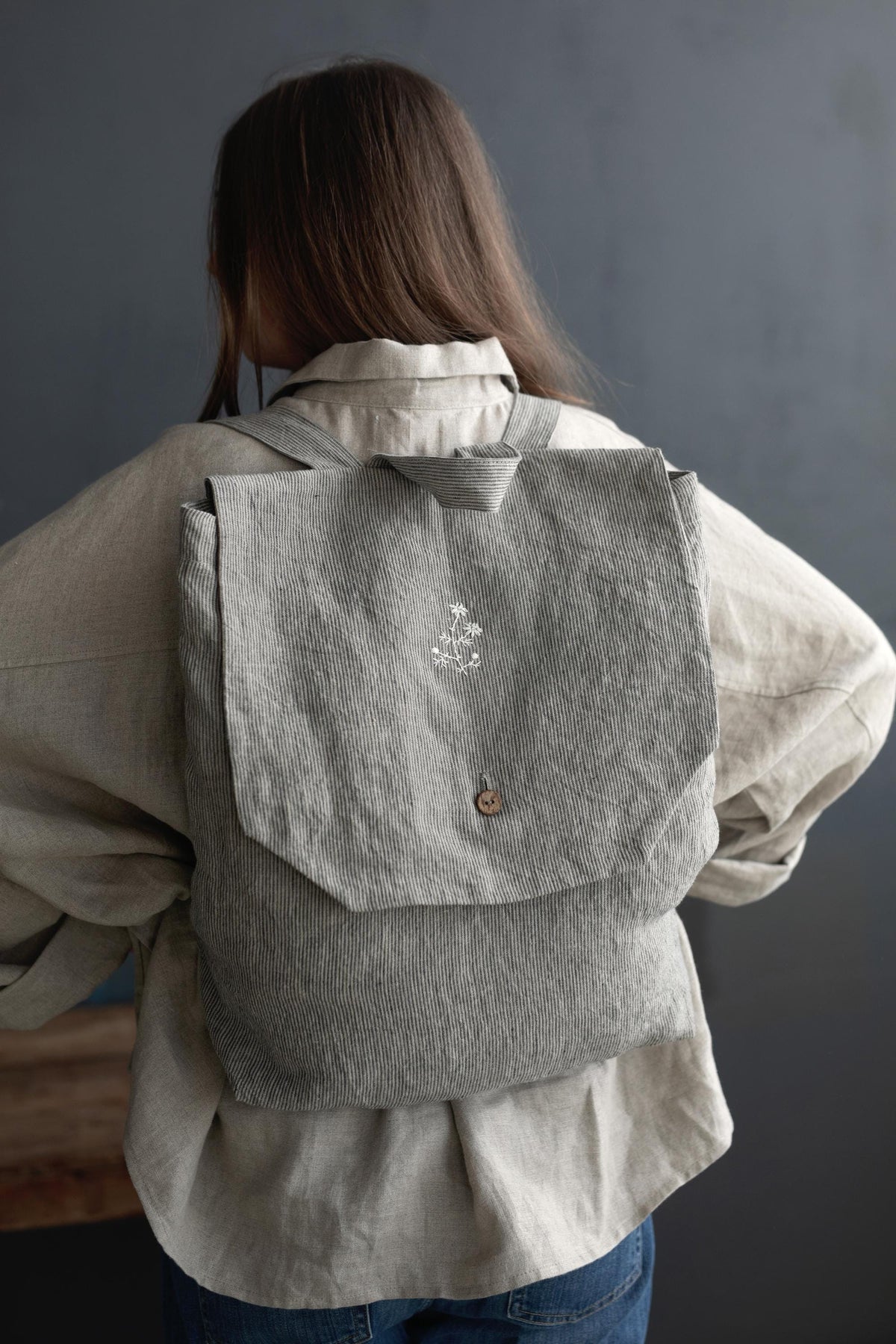 B&amp;W Stripe Linen Backpack