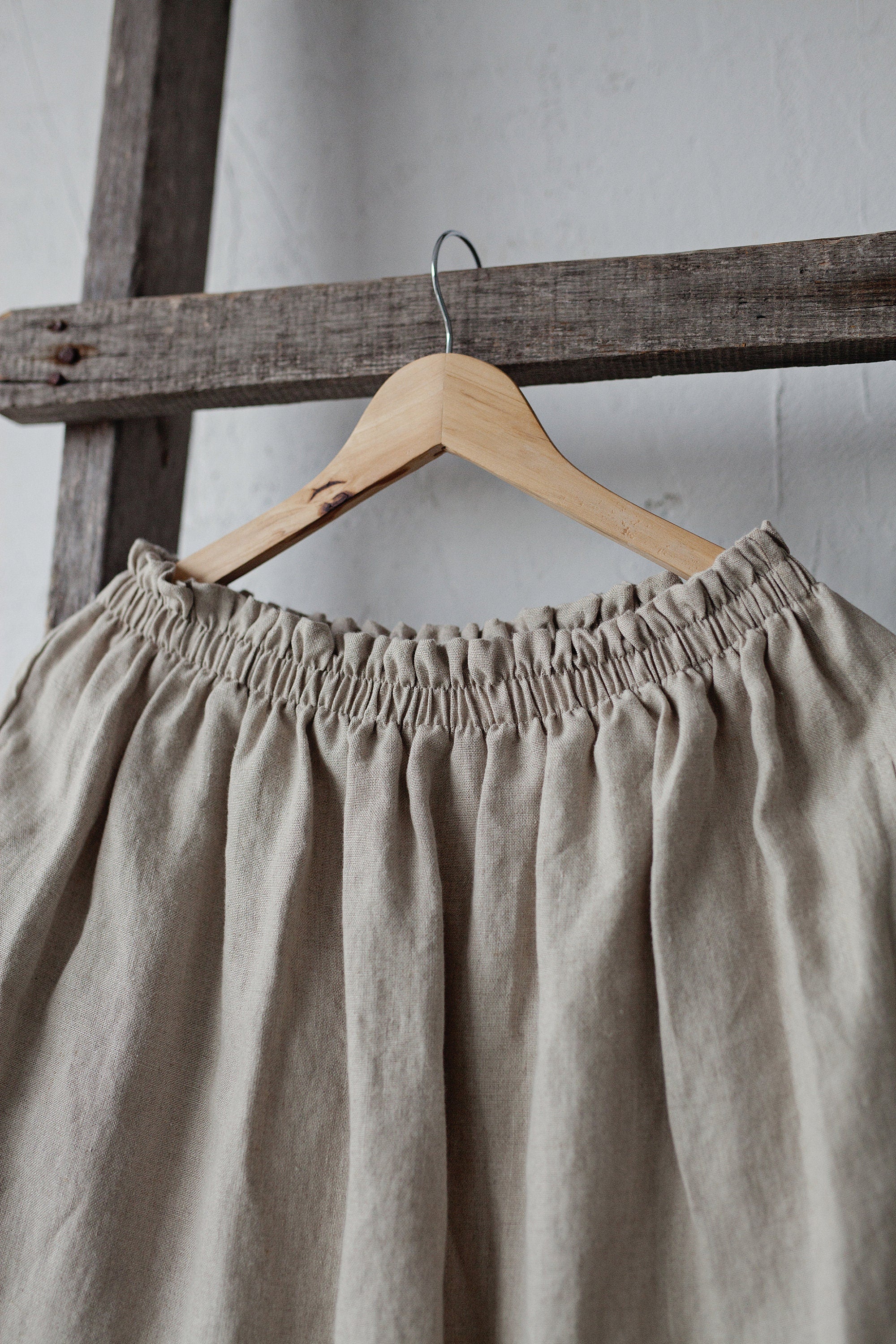 Natural Classic Midi Linen Skirt, Size S (STOCK)