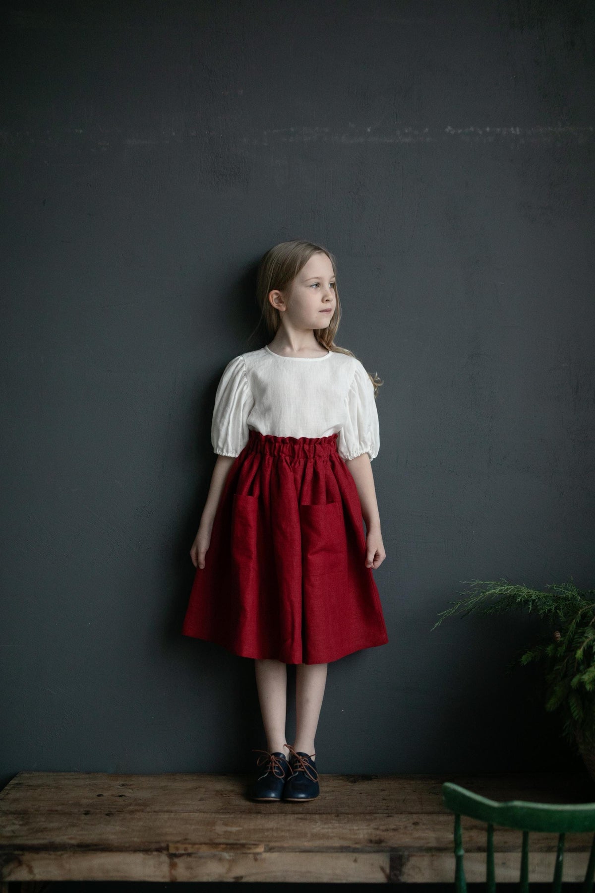 Cherry Long Linen Skirt