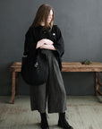 Black Small Round Linen Bag