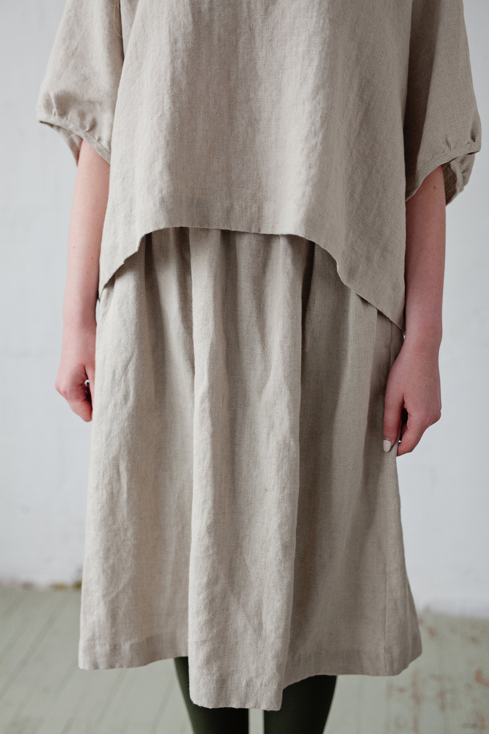 Natural Classic Midi Linen Skirt, Size S (STOCK)