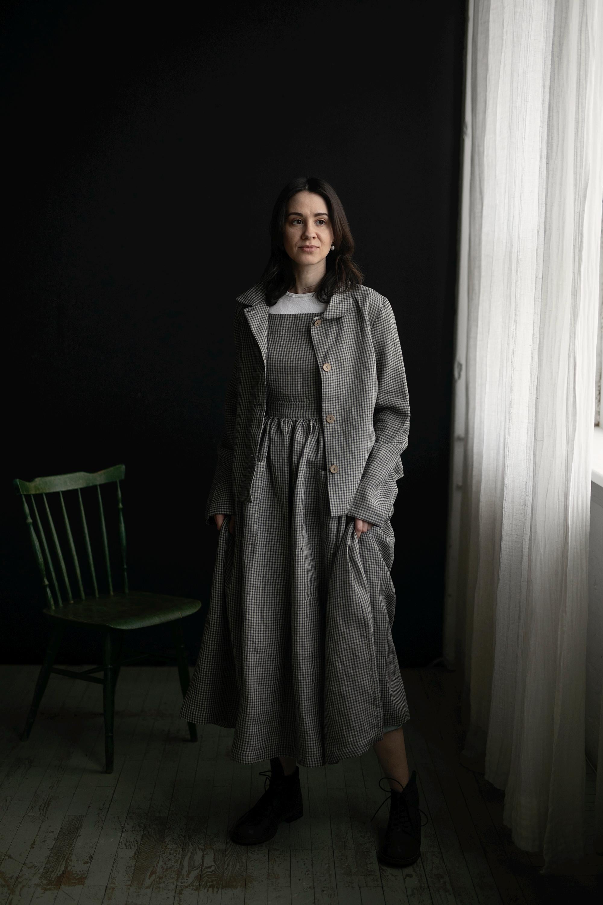 Grey Gingham Cottage Linen Linen Dress