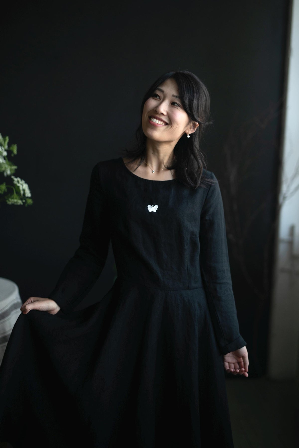 Black Midi Fitted Linen Dress