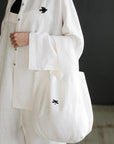 White Small Round Linen Bag