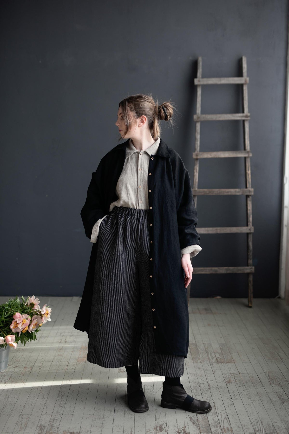 Black Linen Shirt Dress