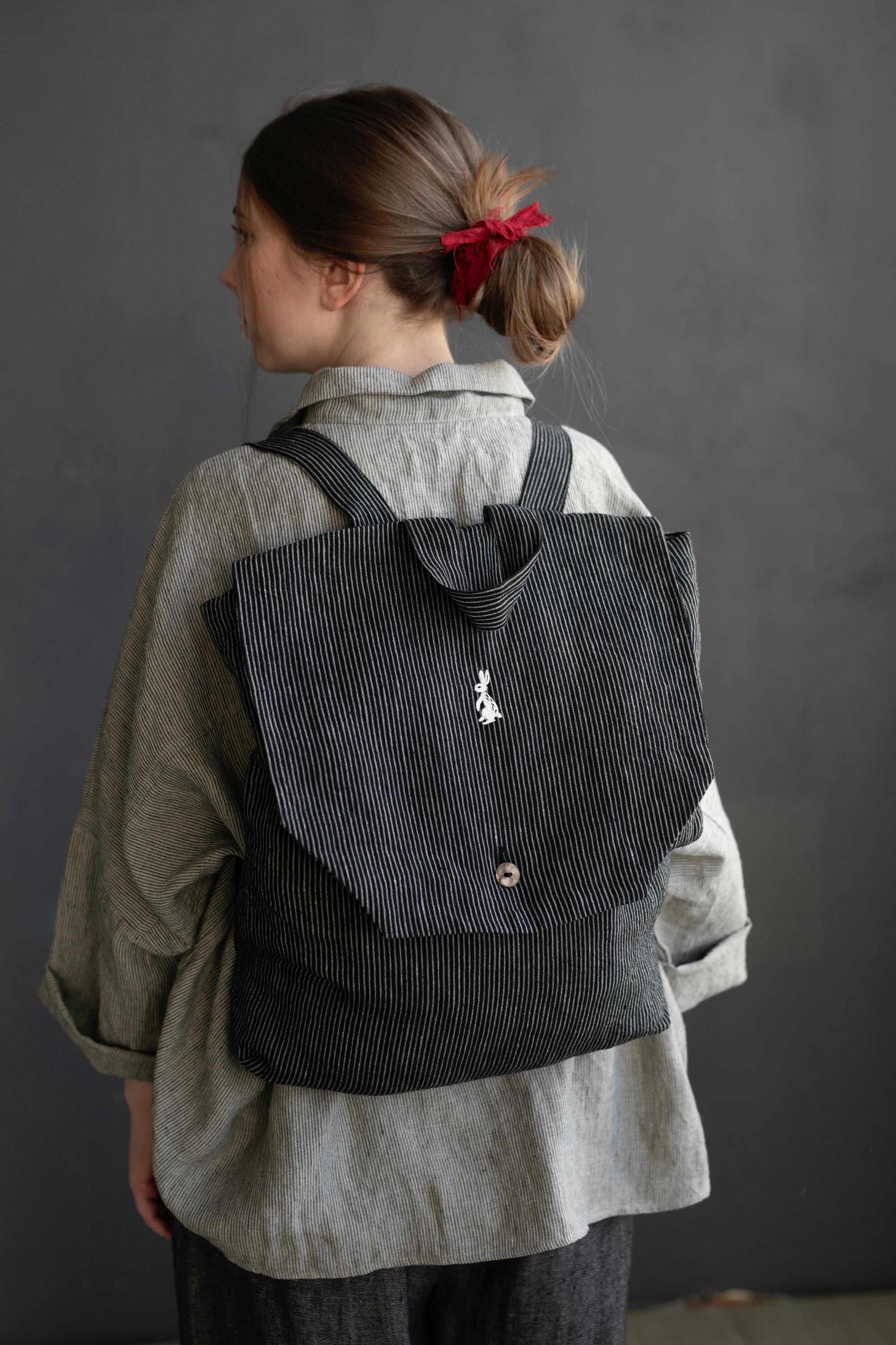 Midnight Stripe Linen Backpack