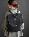 Midnight Stripe Linen Backpack