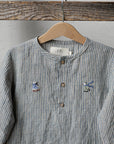 Steel Stripe Long Sleeve Button Linen Shirt