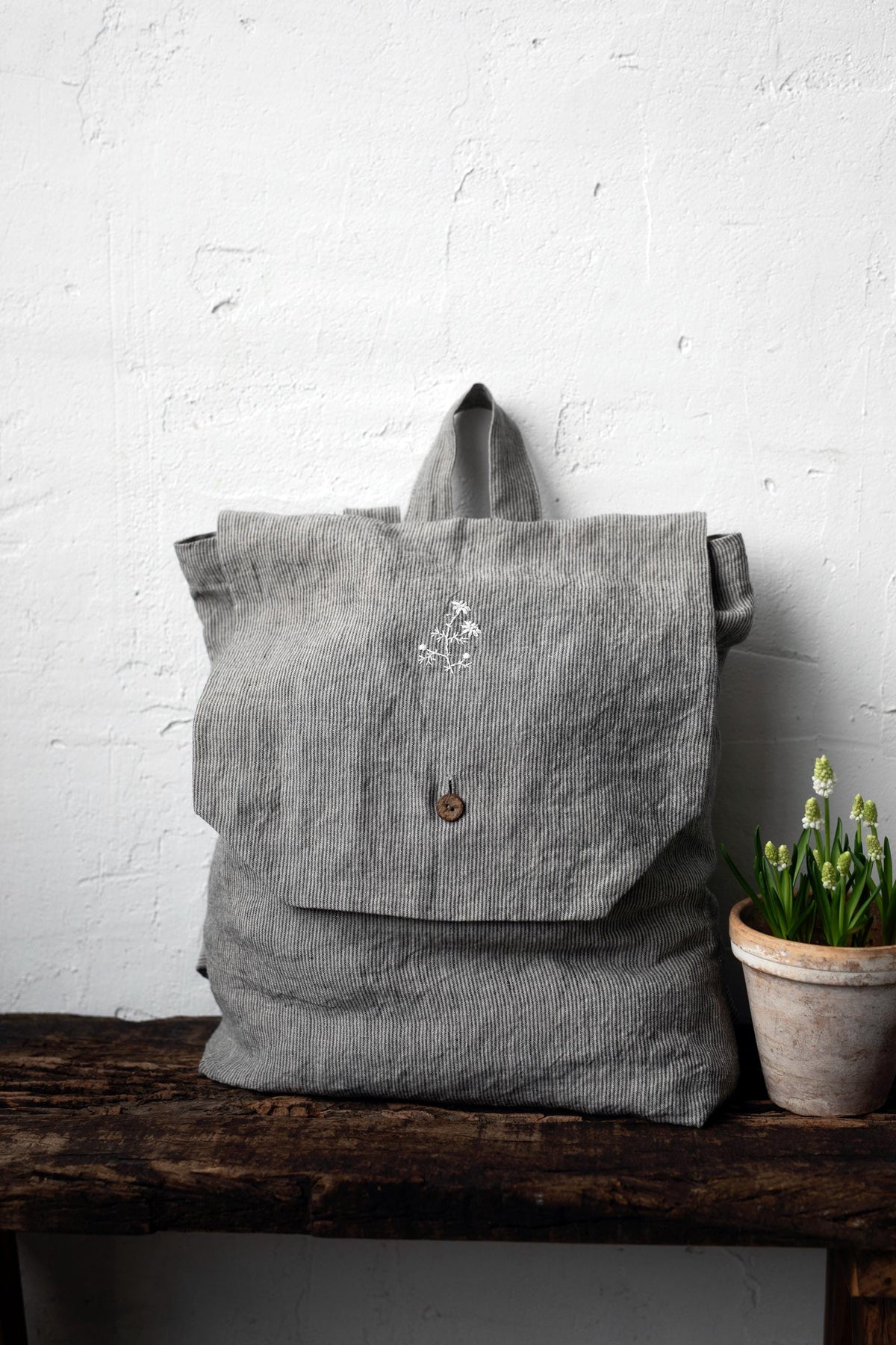 B&amp;W Stripe Linen Backpack