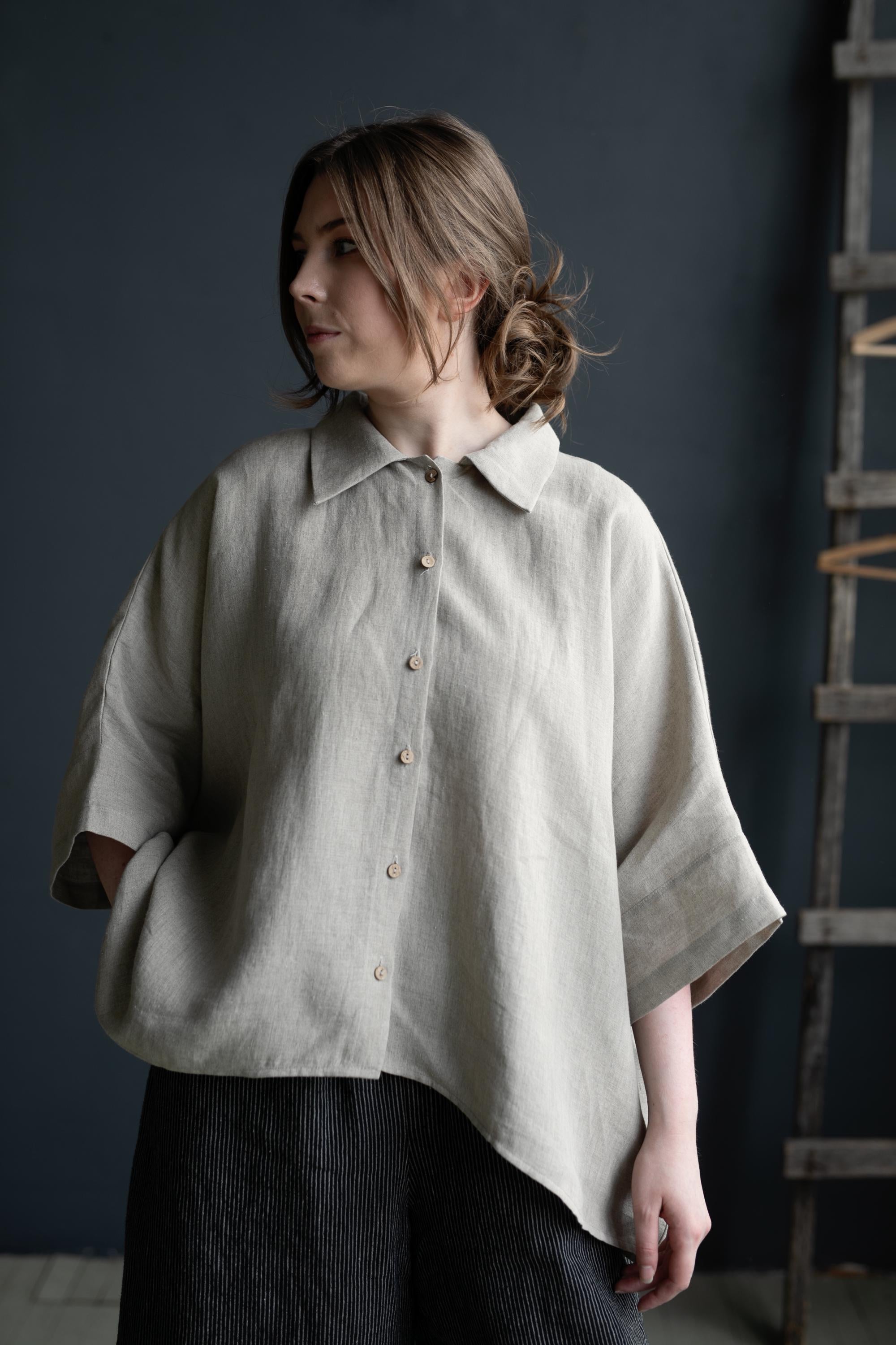 Natural 3/4 Linen Shirt