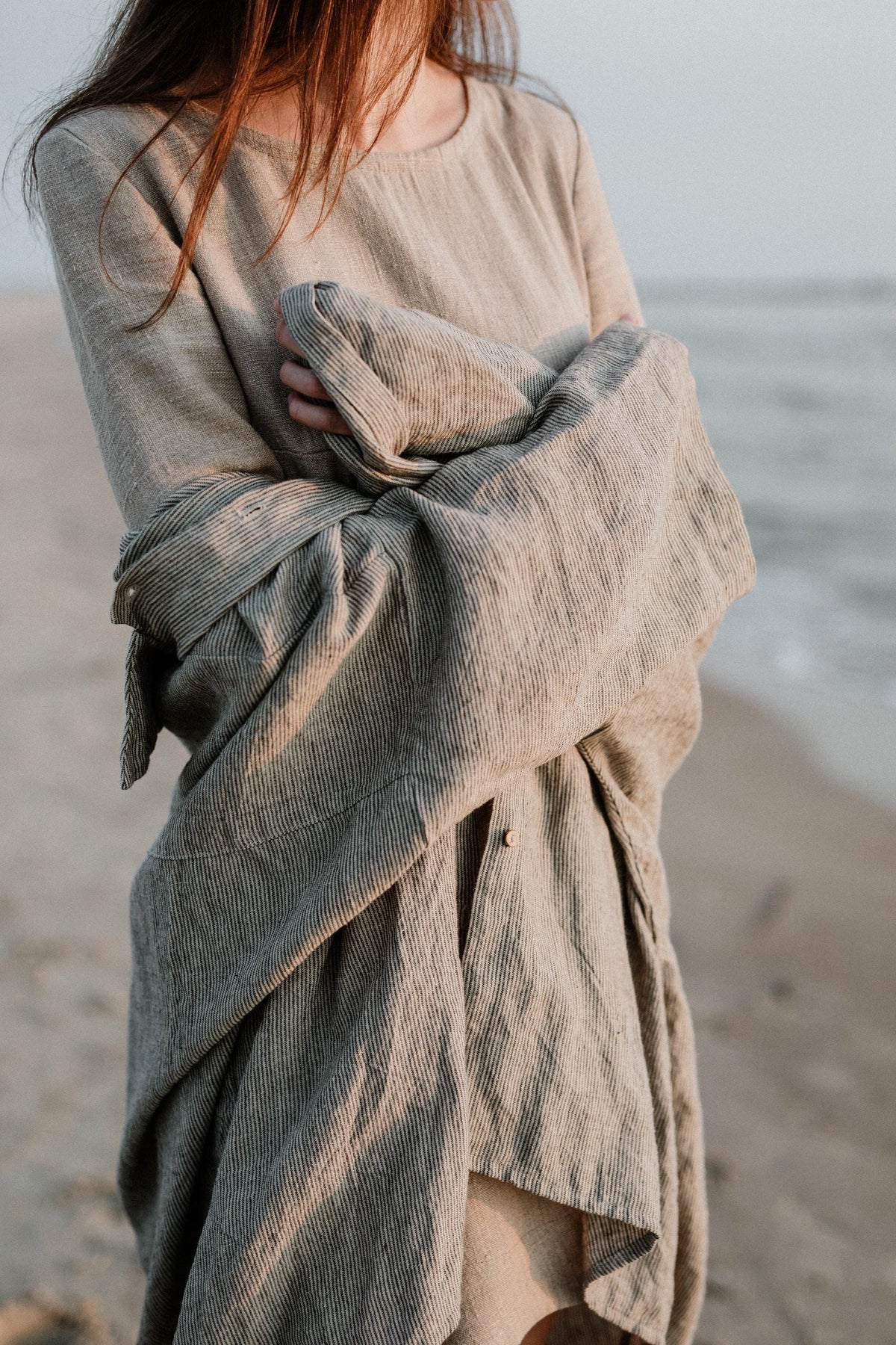 B&amp;W Stripe Long Linen Shirt