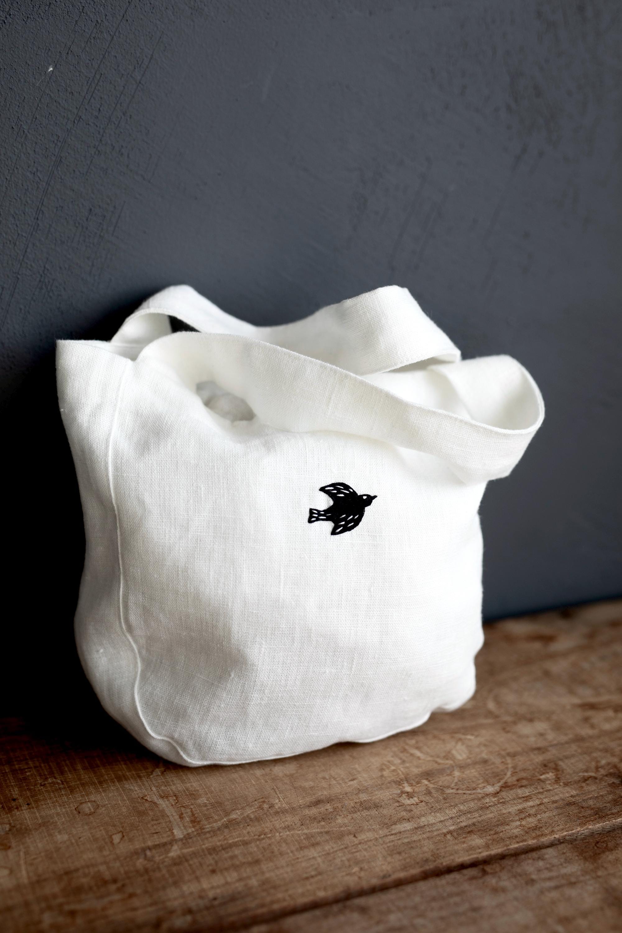 White Mini Round Linen Bag