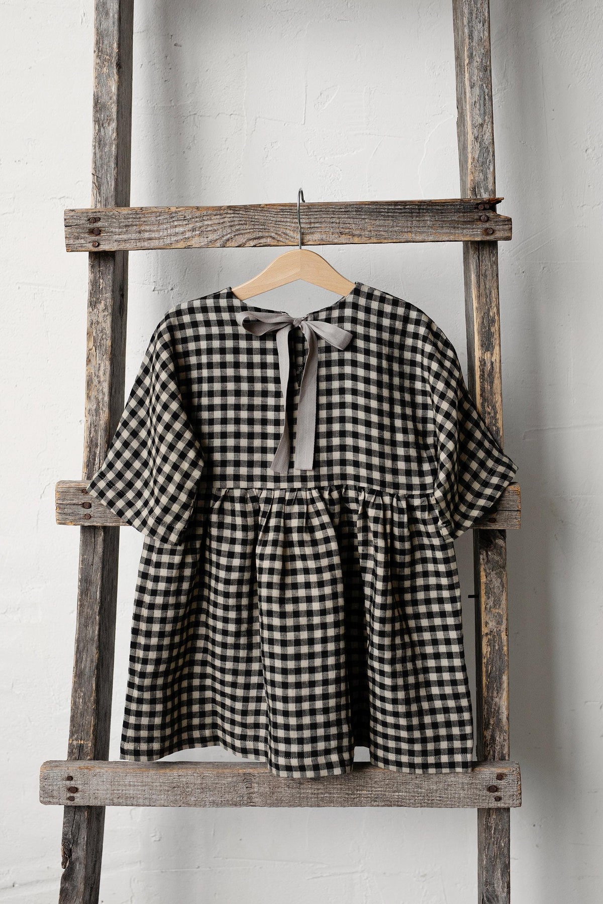 Black Gingham Tea Linen Dress, 5-6 years (STOCK)
