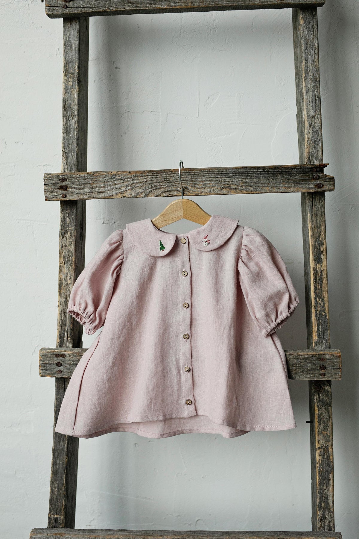 Baby Pink Candy Shirt, Size 2-3 years, Christmas tree &amp; Snowman embroidery (STOCK)