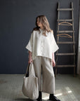 White Stripe 3/4 Linen Shirt