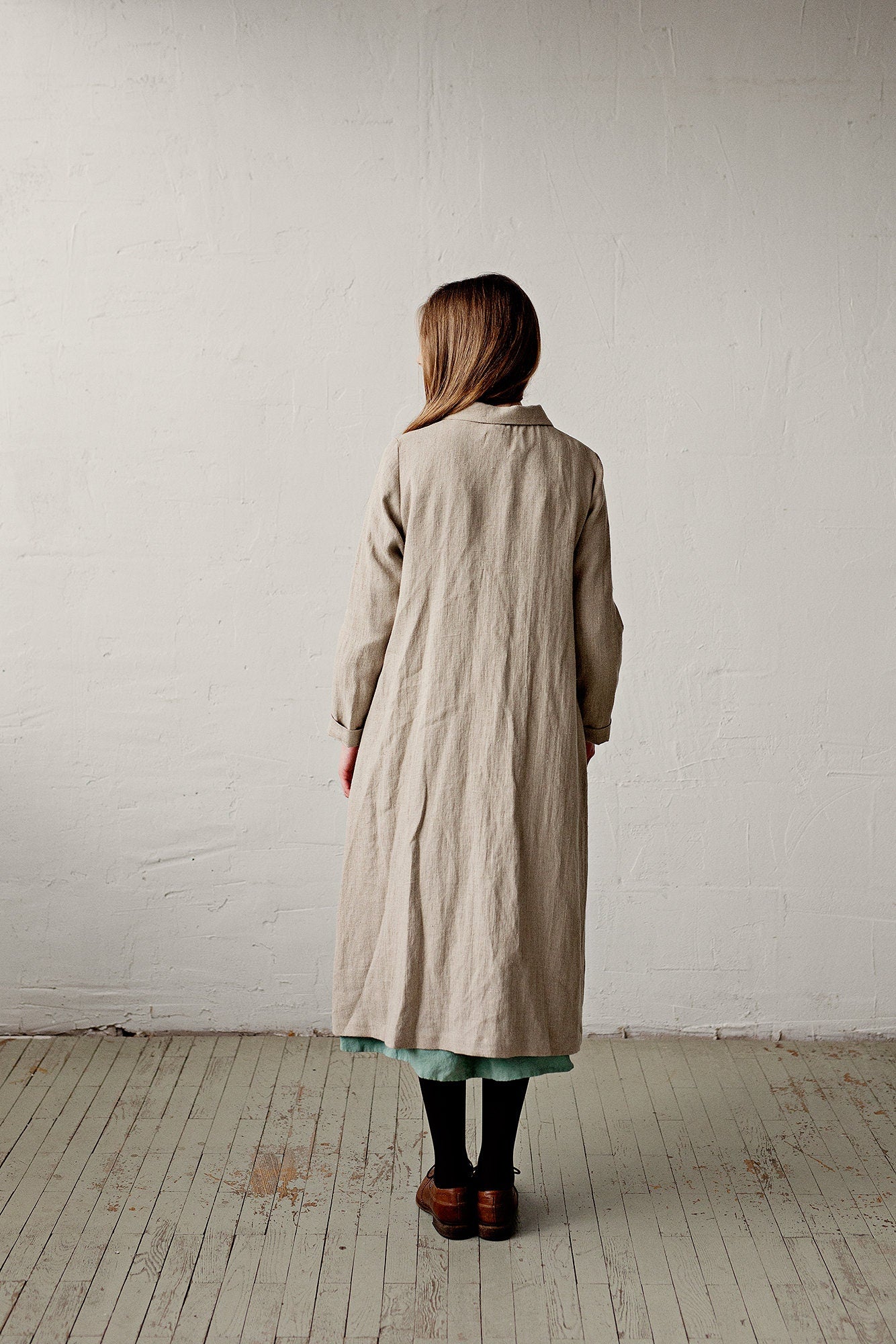 Natural Classic Linen Coat, Size XL (STOCK)