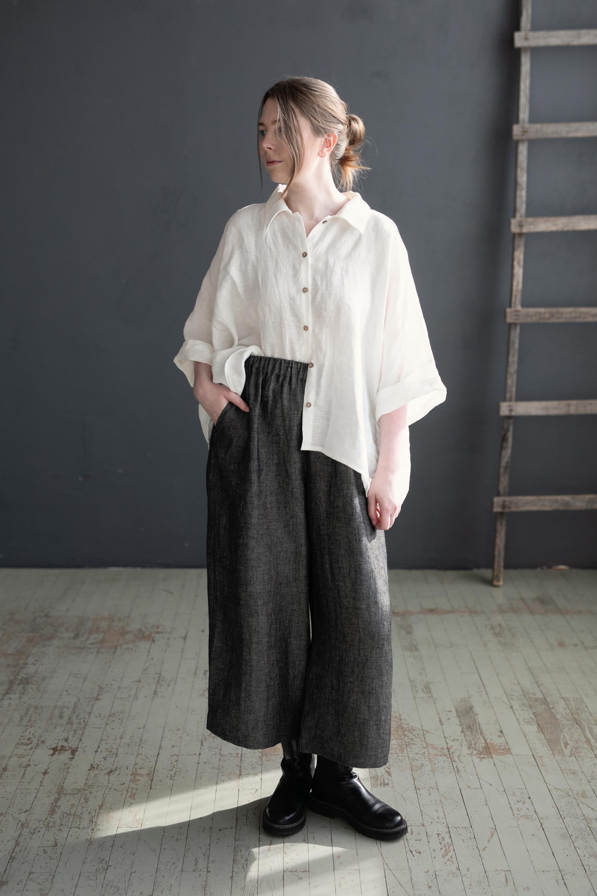 White 3/4 Linen Shirt