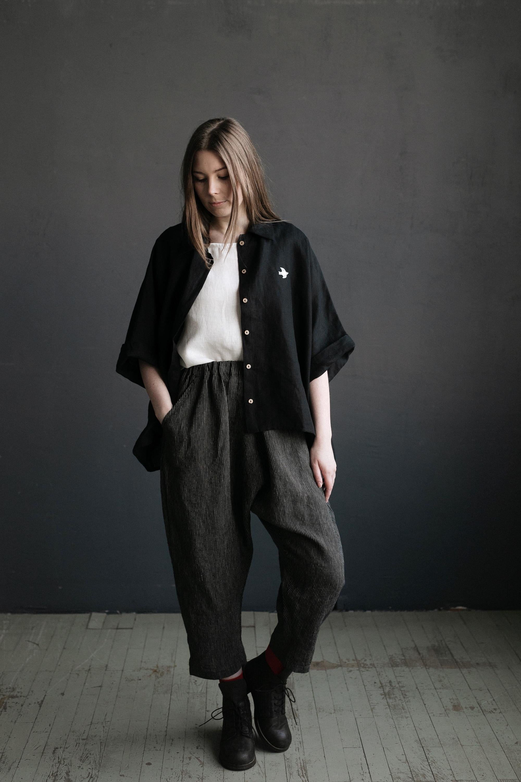 Black 3/4 Linen Shirt