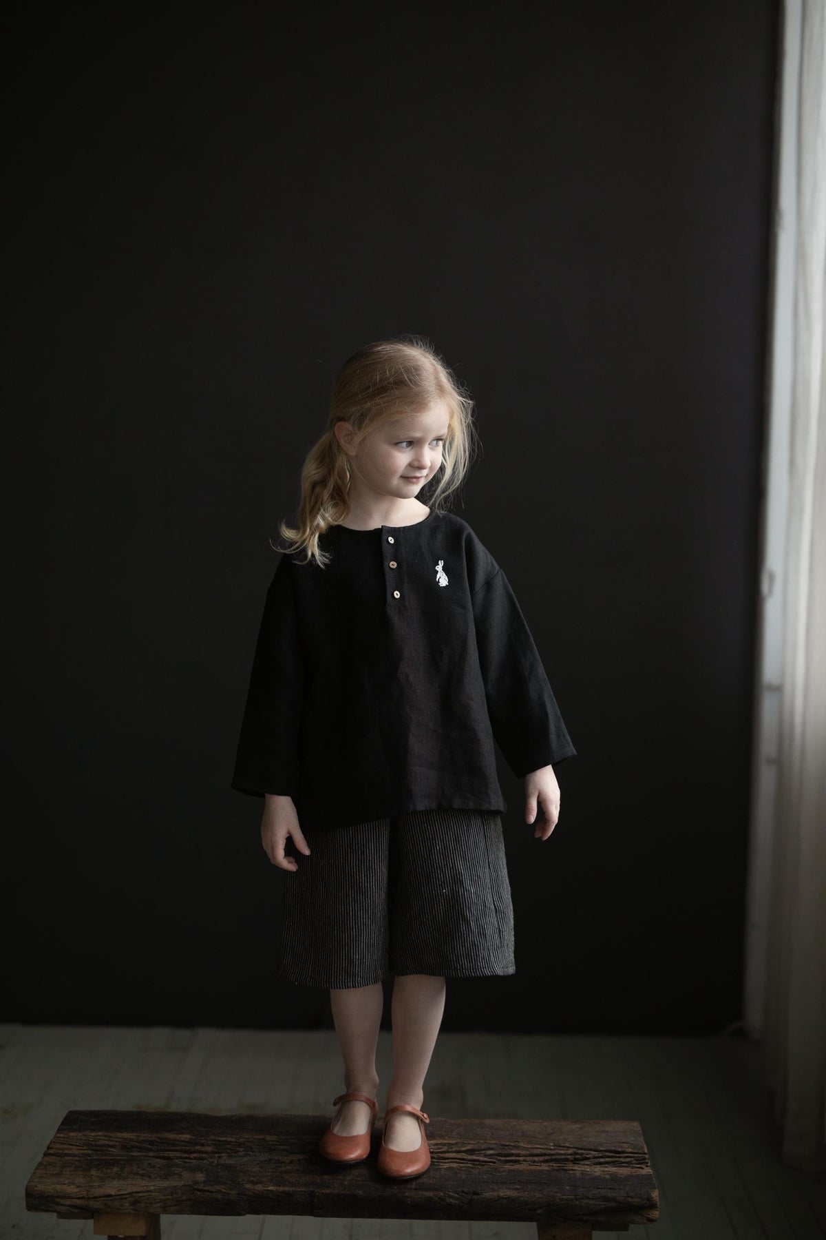 Black Long Sleeve Henley Linen Shirt