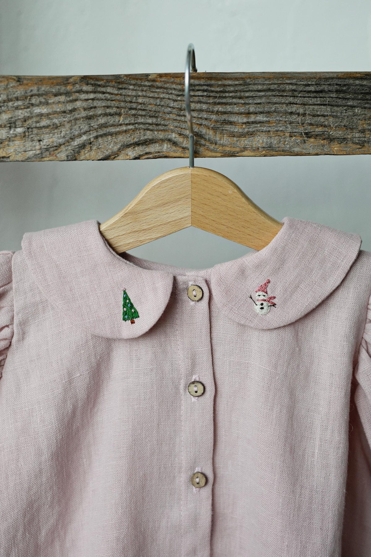 Baby Pink Candy Shirt, Size 2-3 years, Christmas tree &amp; Snowman embroidery (STOCK)