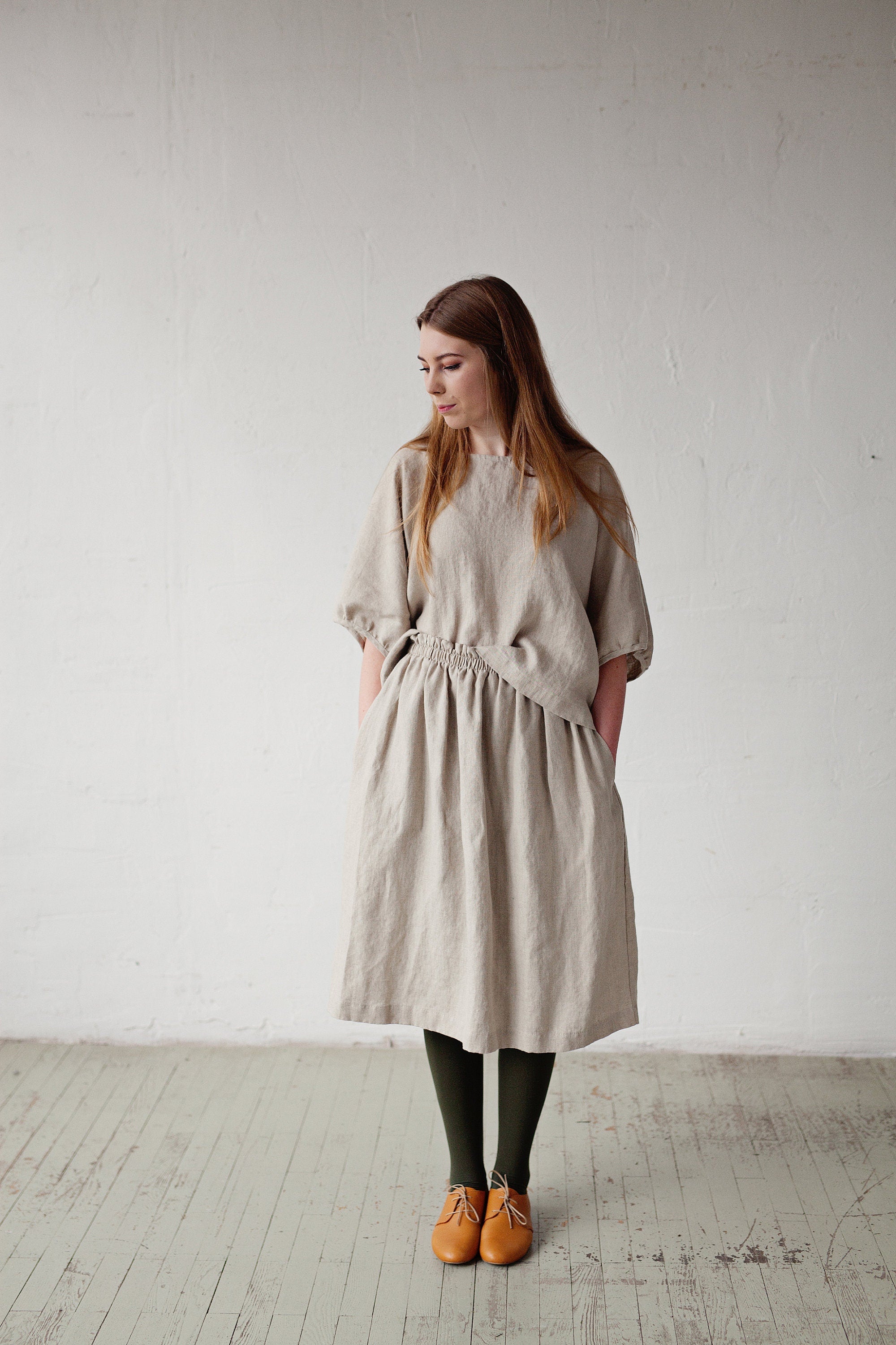 Natural Classic Midi Linen Skirt, Size S (STOCK)