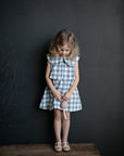Aquamarine Mermaid Linen Dress, 3-4 years, Pig with wings & three mushrooms embroidery (STOCK)