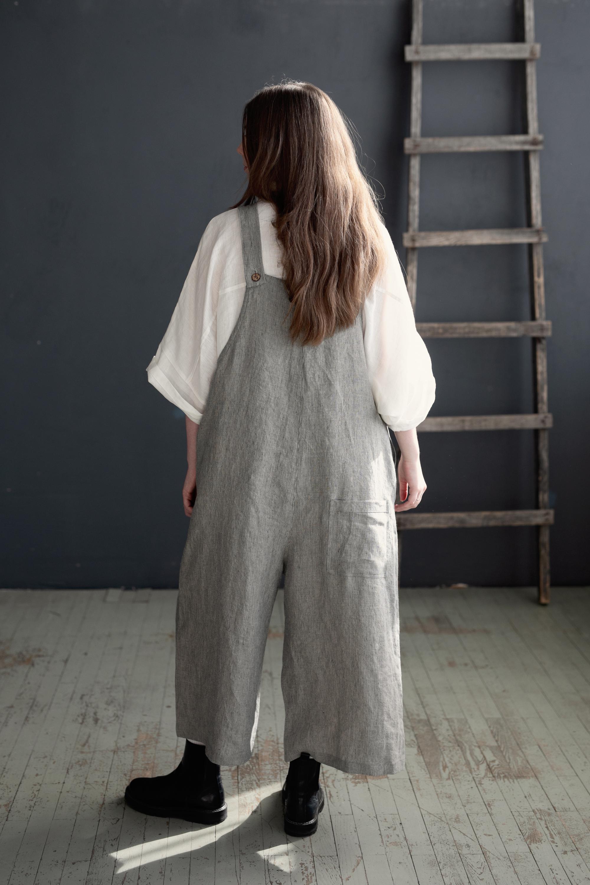 B&amp;W Stripe Linen Overalls