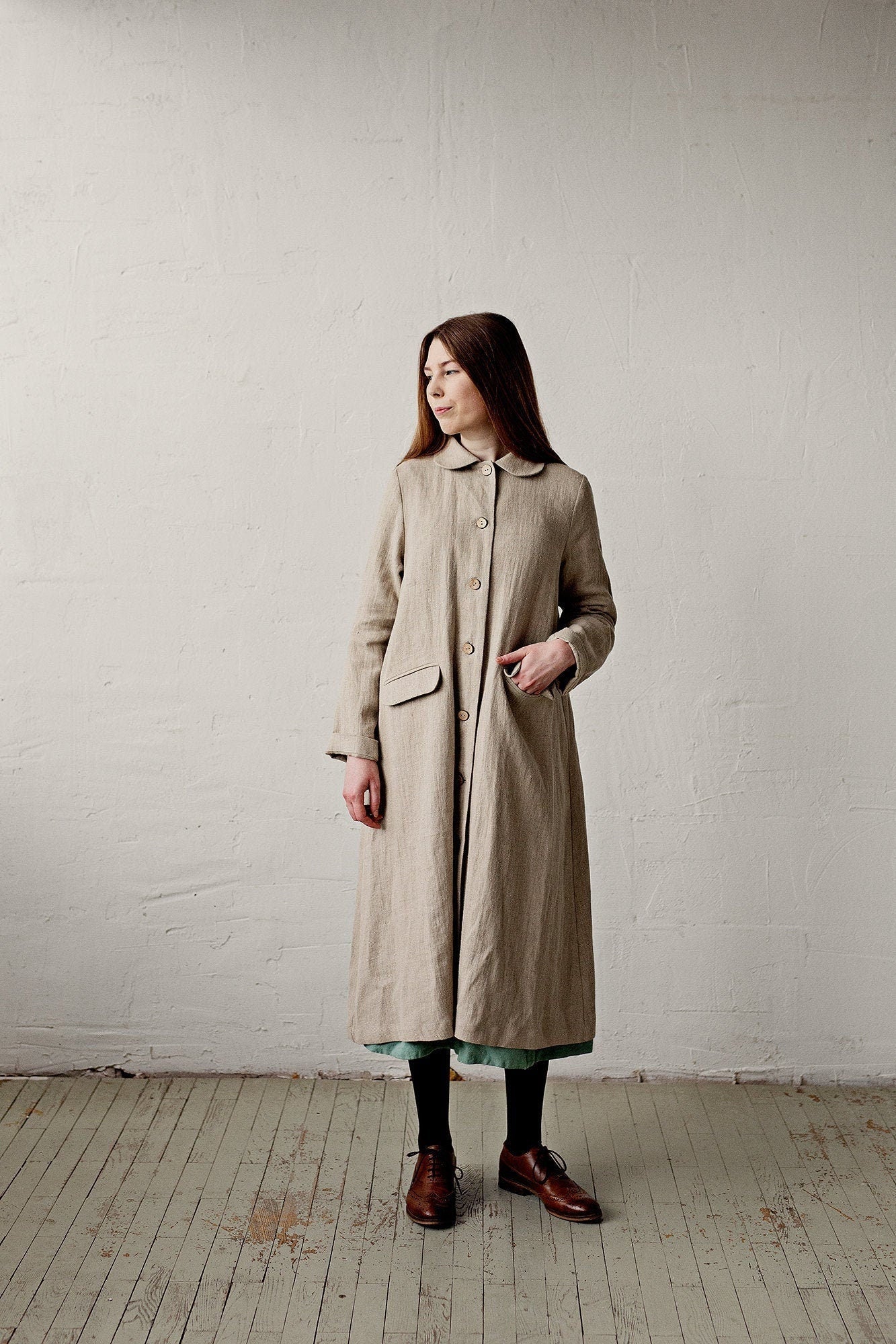 Natural Classic Linen Coat, Size XL (STOCK)