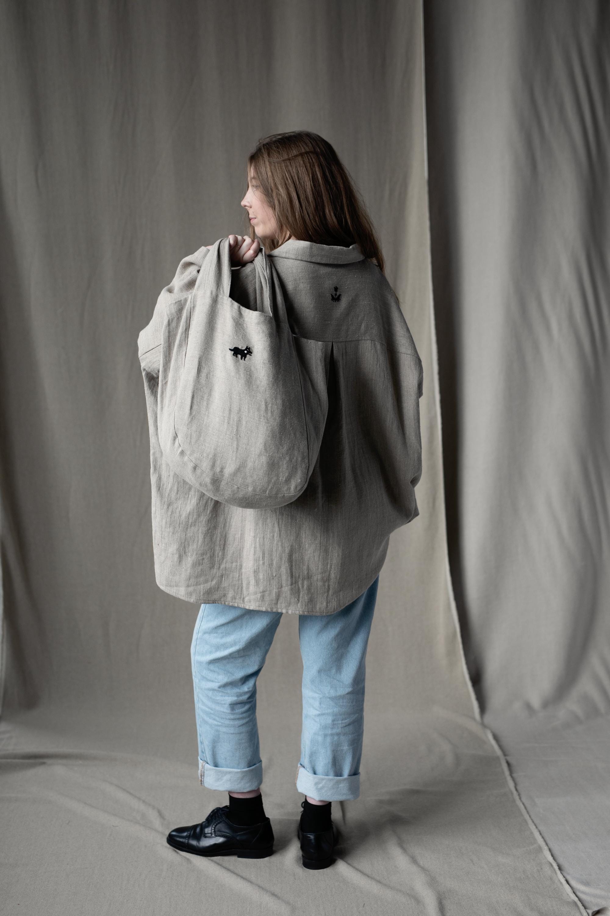 Natural Small Round Linen Bag