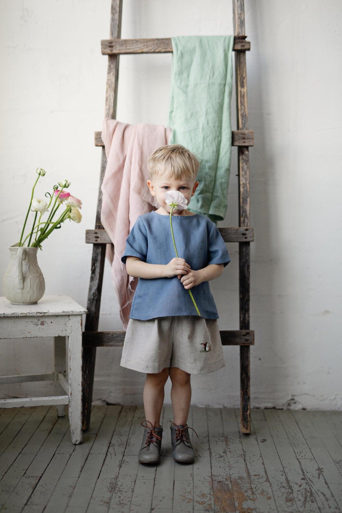 Dusty Blue Linen T-Shirt, 3-4 years (STOCK)