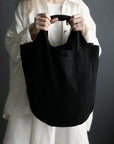 Black Small Round Linen Bag