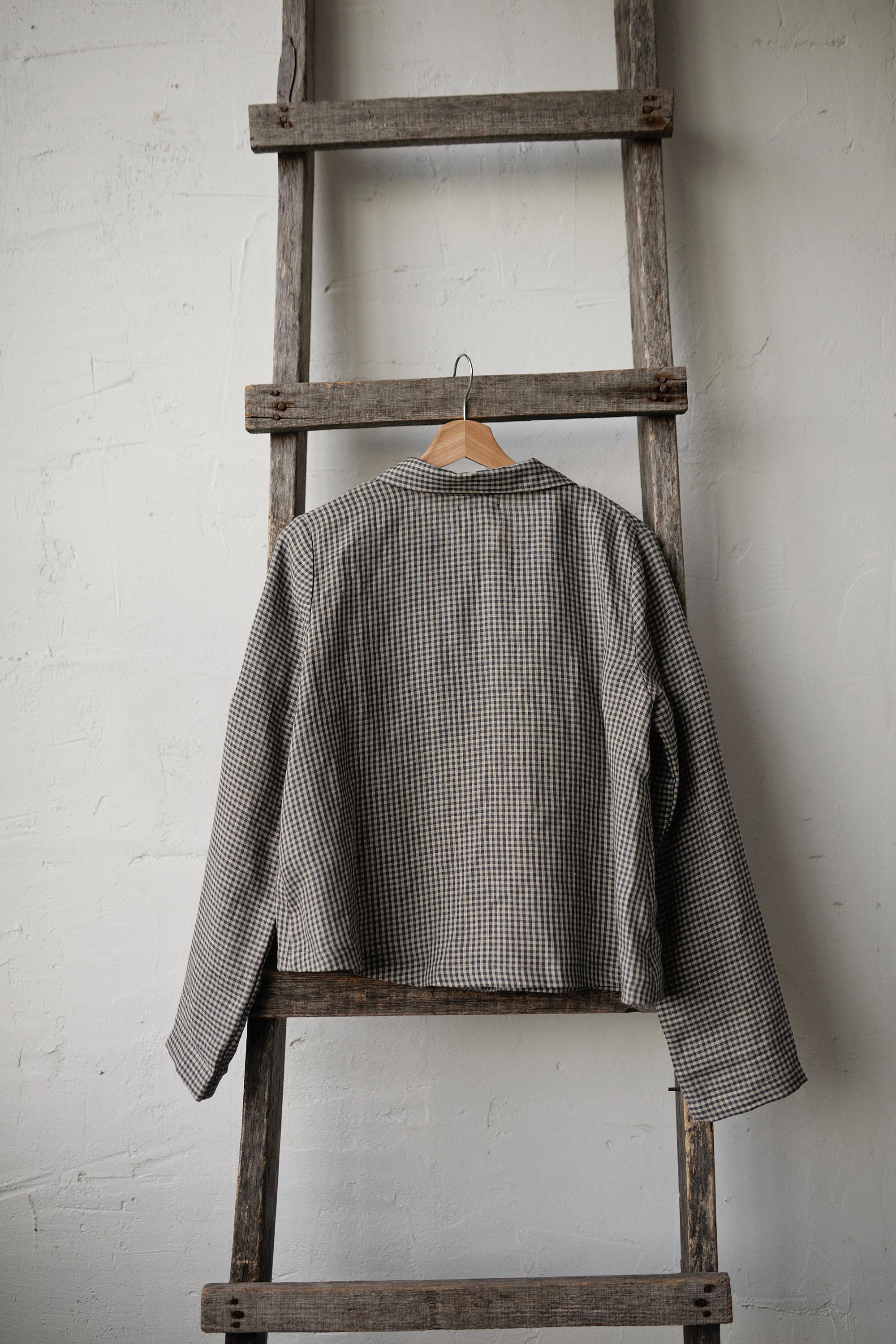 Grey gingham Peter Pan Collar Linen Jacket