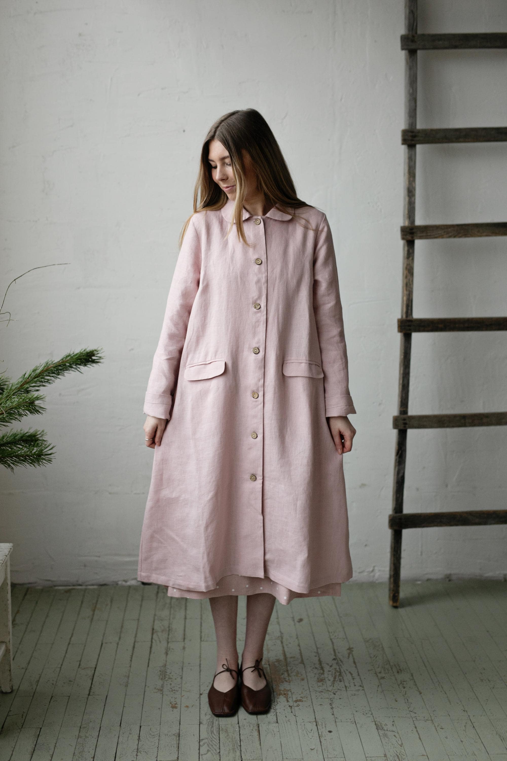 Baby Pink Classic Linen Coat, Size XL (STOCK)