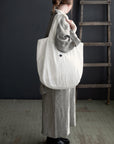White Large Linen Round Bag