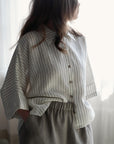 White Stripe 3/4 Linen Shirt