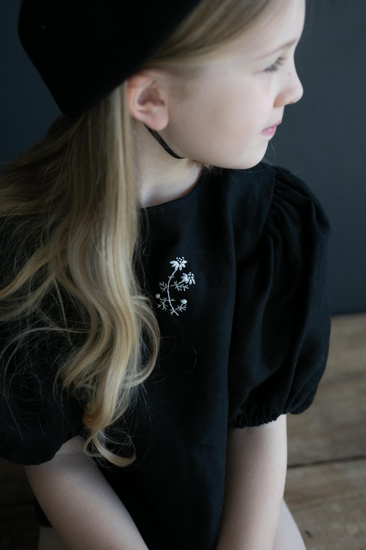 Black Linen Puff Sleeve Top