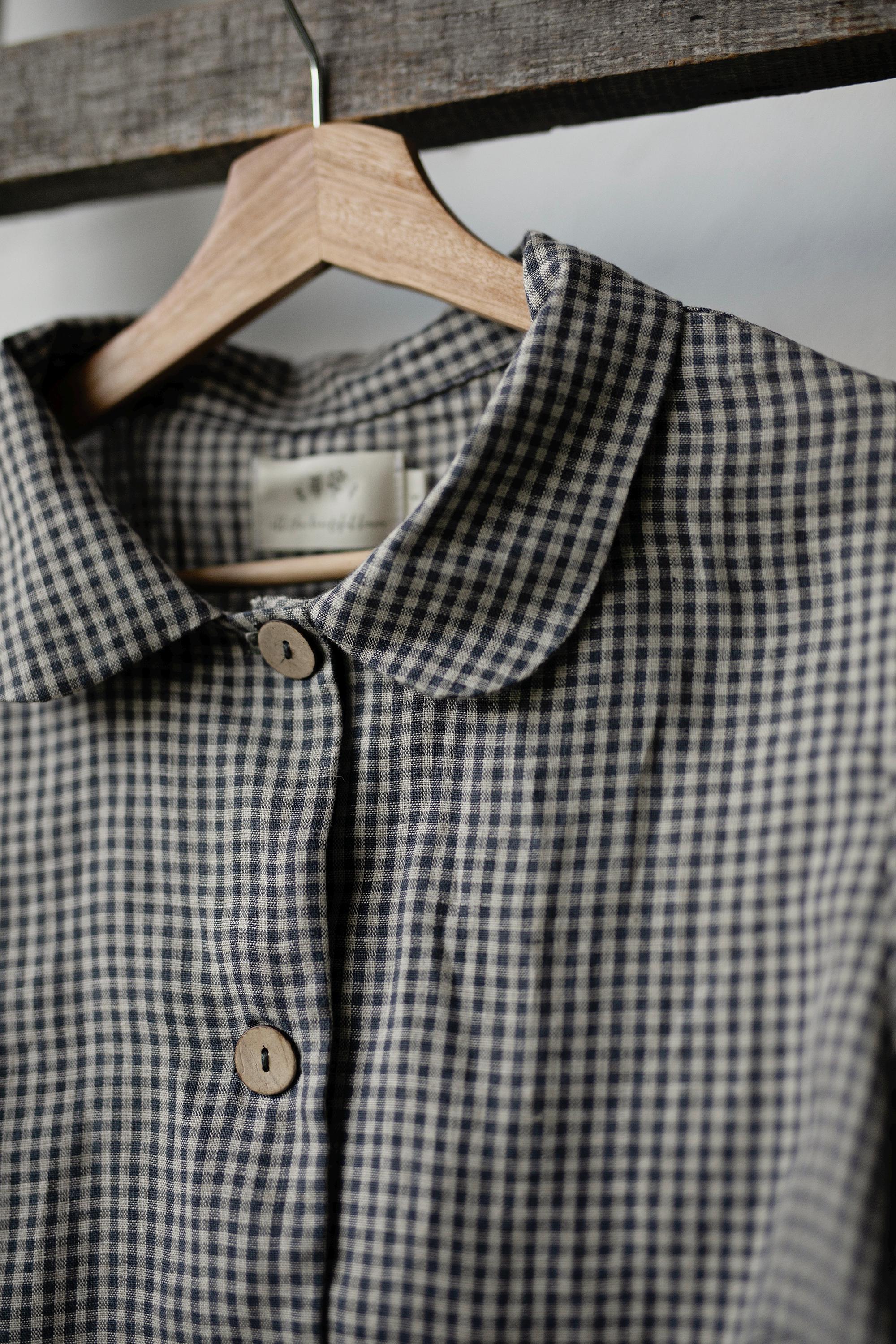 Grey gingham Peter Pan Collar Linen Jacket
