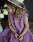 Lilac Linen Smock Dress, 5-6 years, Flying bunny embroidery (STOCK)