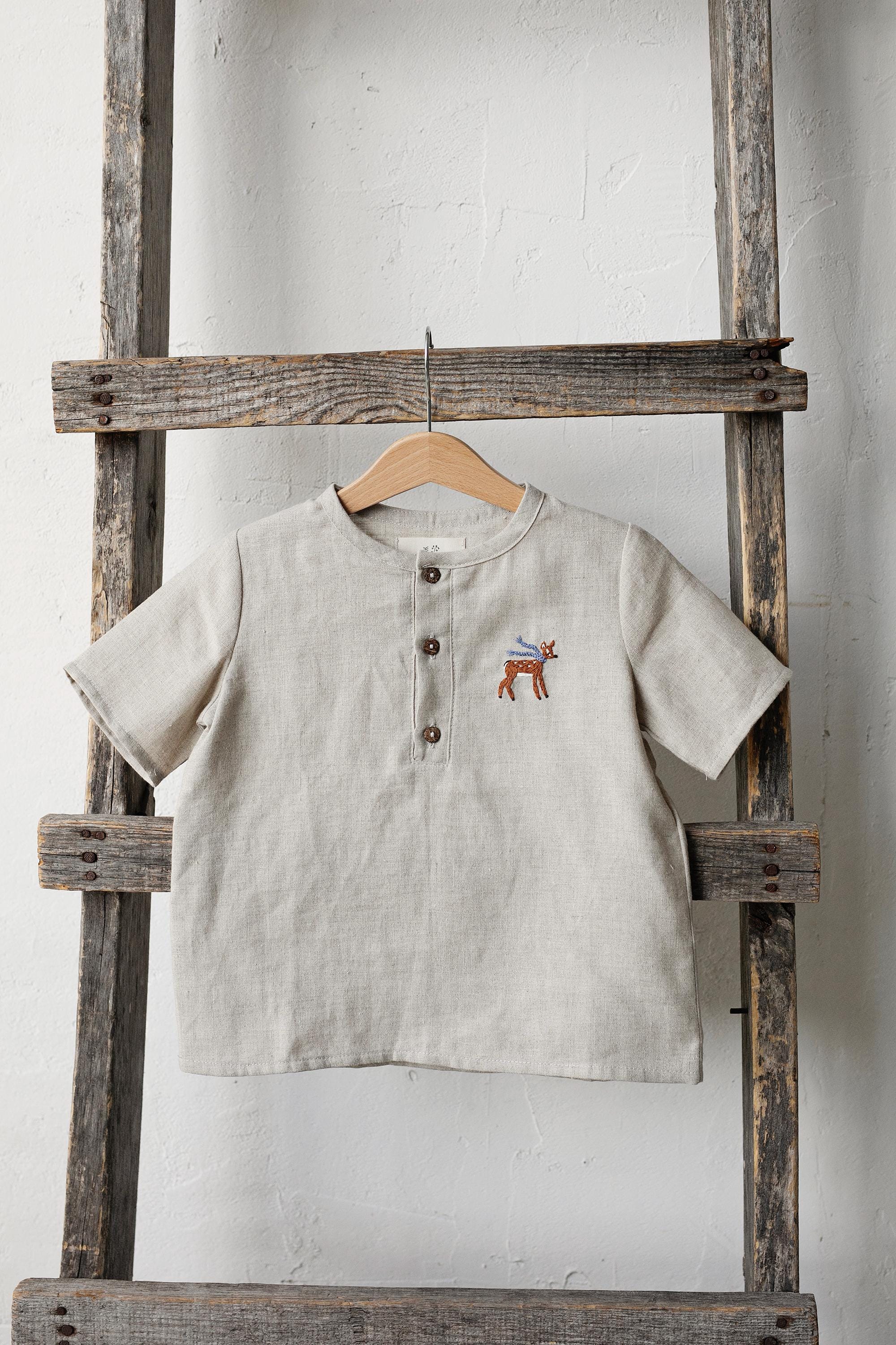 Natural Short Sleeve Button Linen Shirt