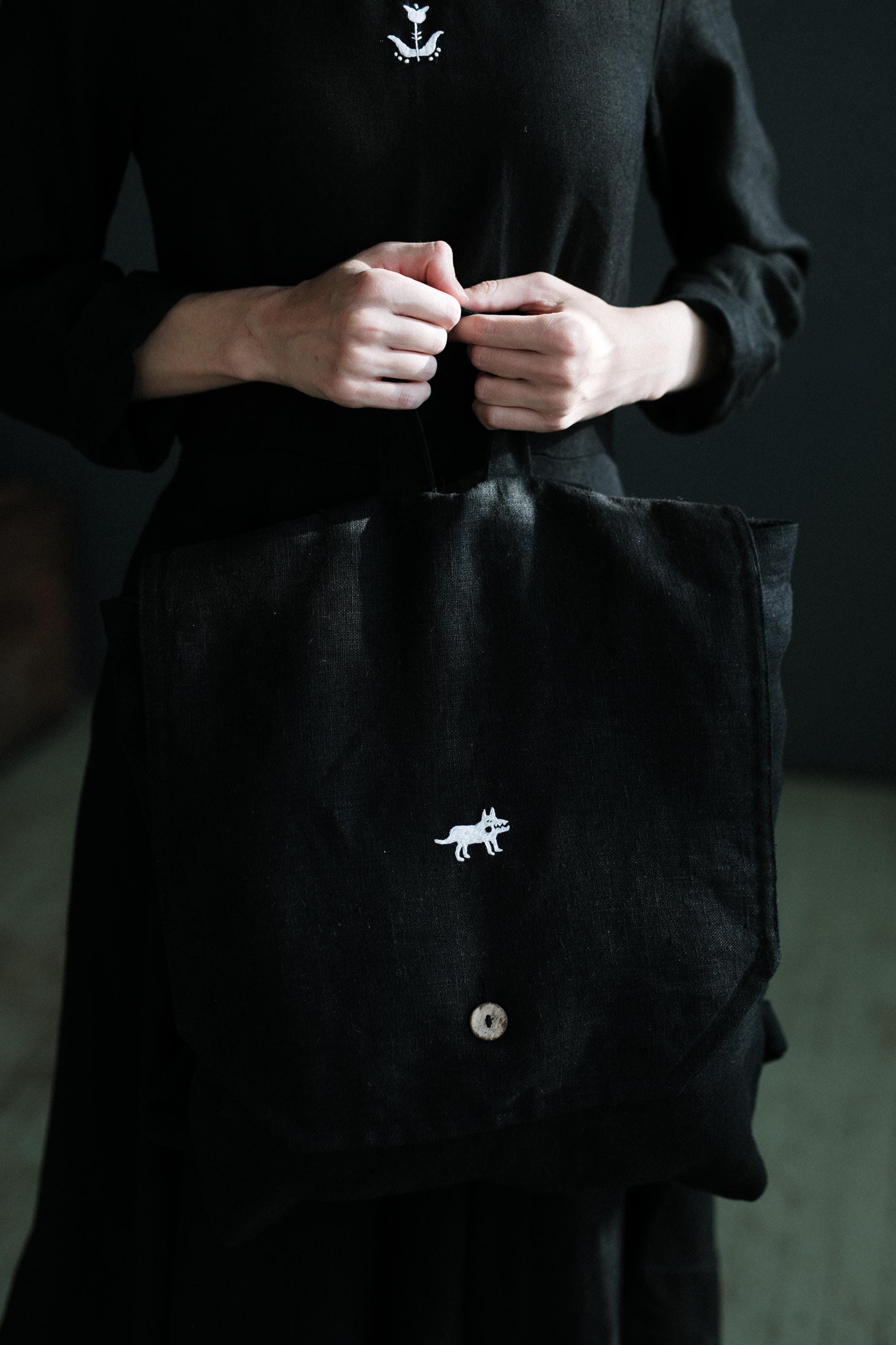 Black Linen Backpack