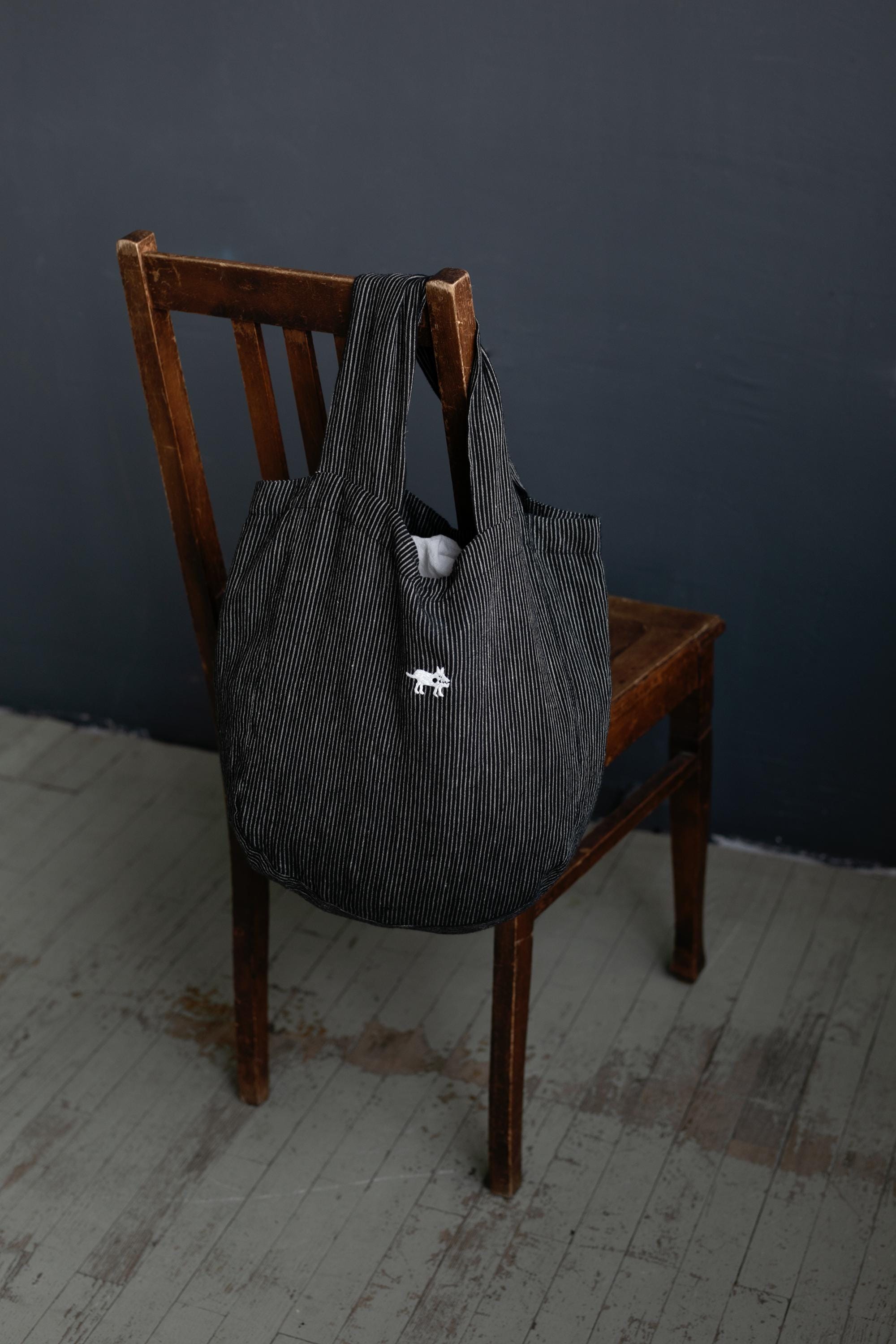 Midnight Stripe Small Round Linen Bag