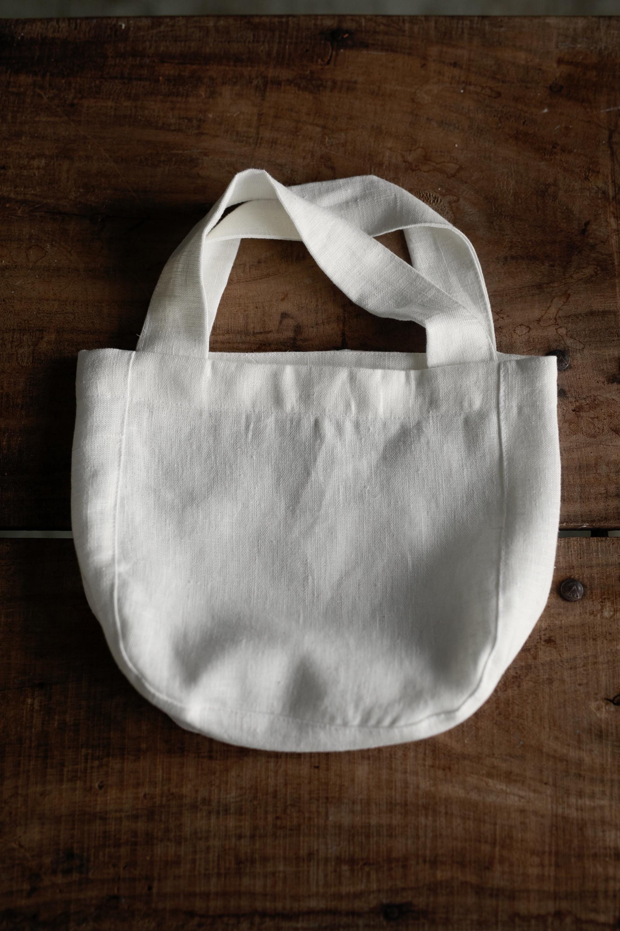 White Mini Round Linen Bag