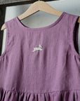 Lilac Linen Smock Dress, 5-6 years, Flying bunny embroidery (STOCK)